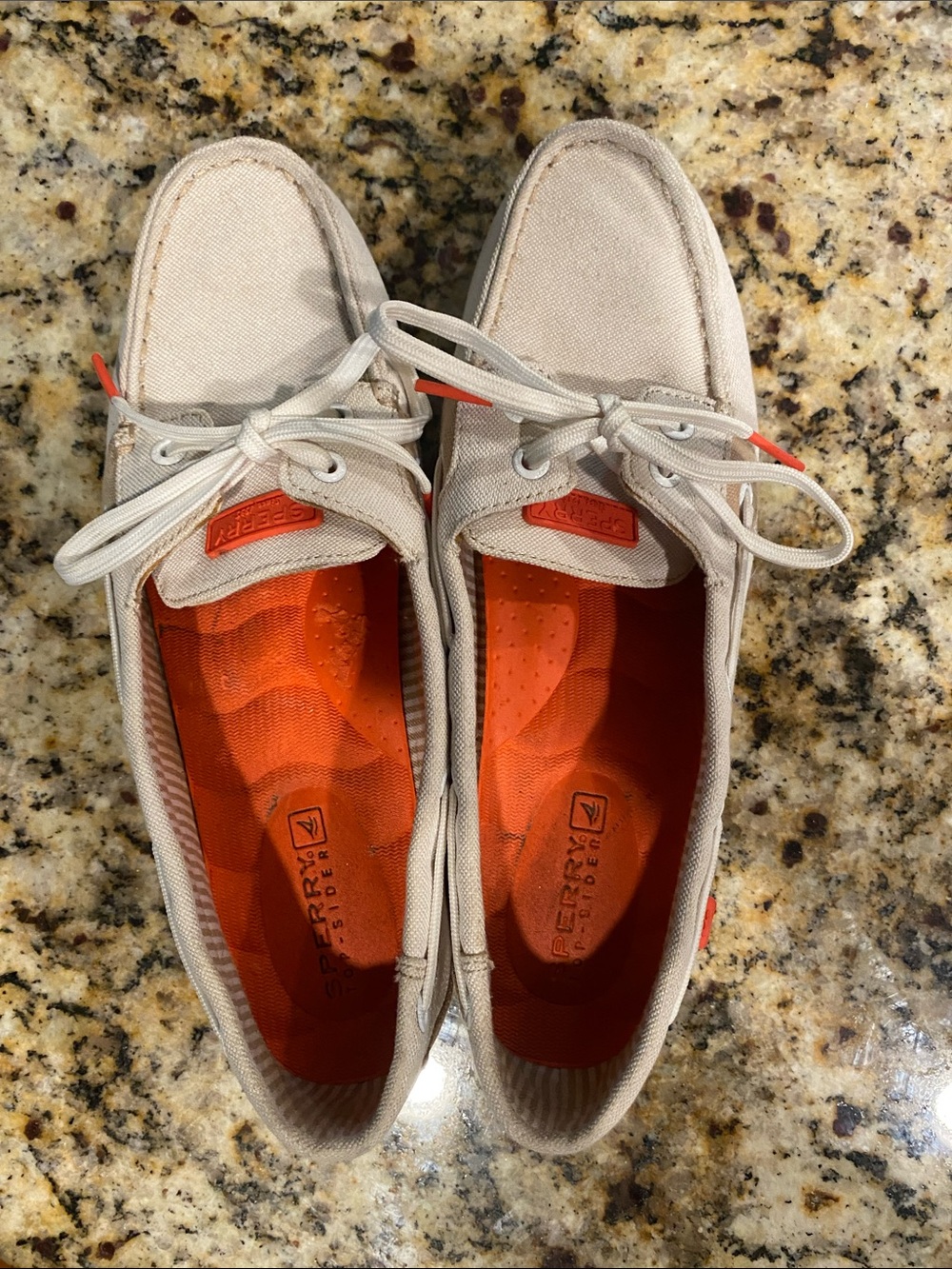Sperry Women's Canvas Moccasins in Cream with Coral Insole - Picture 3 of 6
